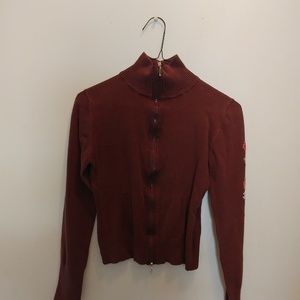 American Attitudes Girls Sweater with Embroidered sleeve and zipper front